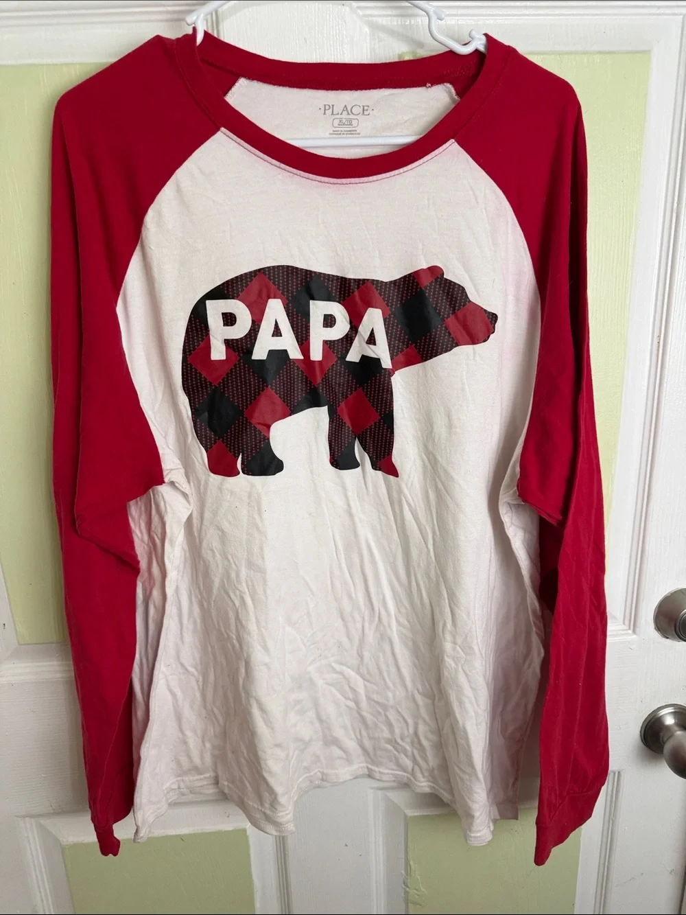 Place Red & White Buffalo Plaid Bear 'PAPA' Raglan Tee